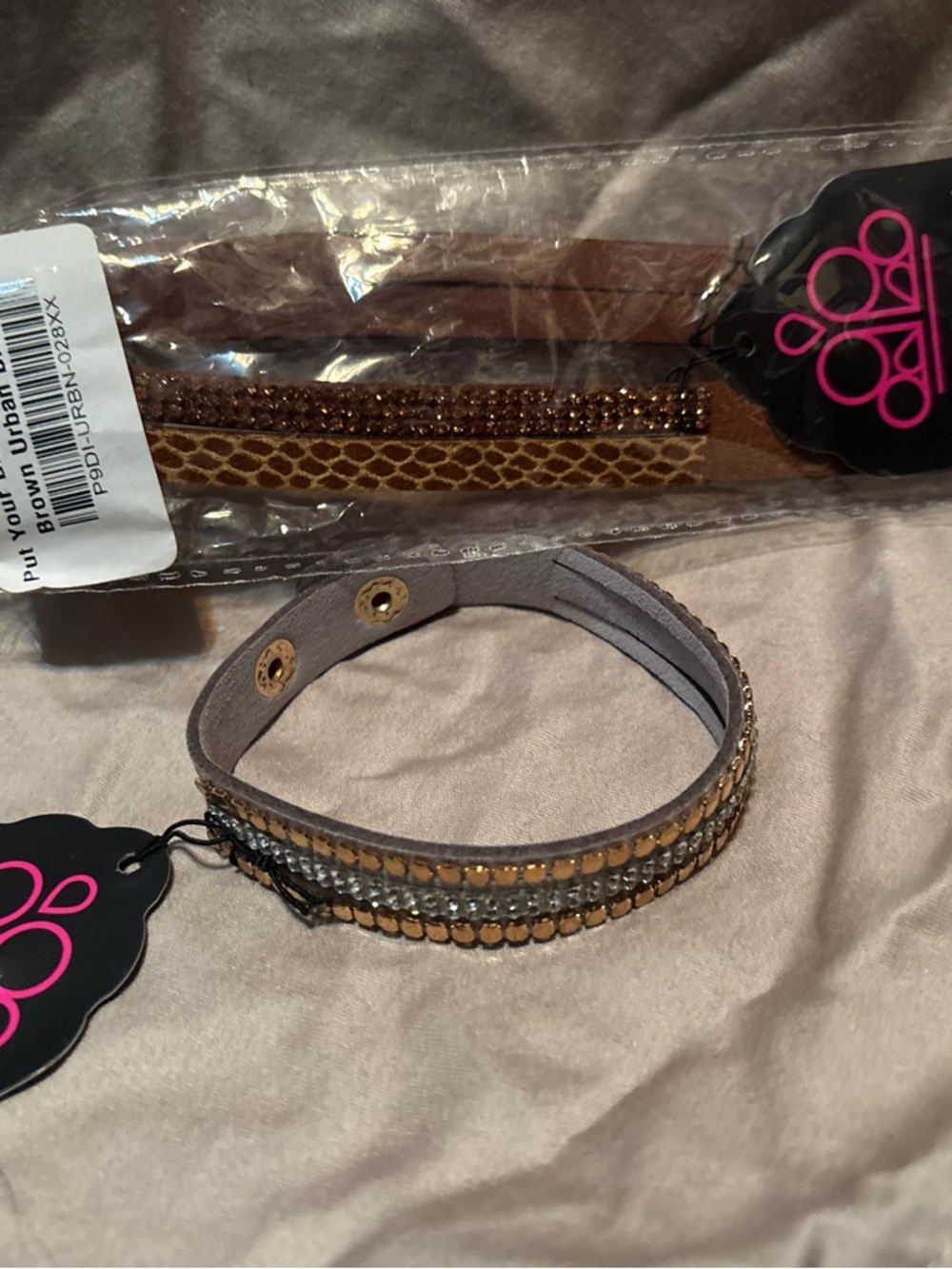 Lot of 2 NWT Studded Rhinestone Leather Wrap Bracelets